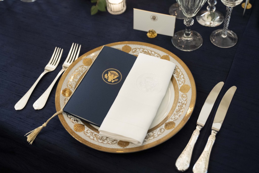 在白宮國宴廳，美國總統拜登與法國總統馬克龍舉行的國宴正在準備中。AP