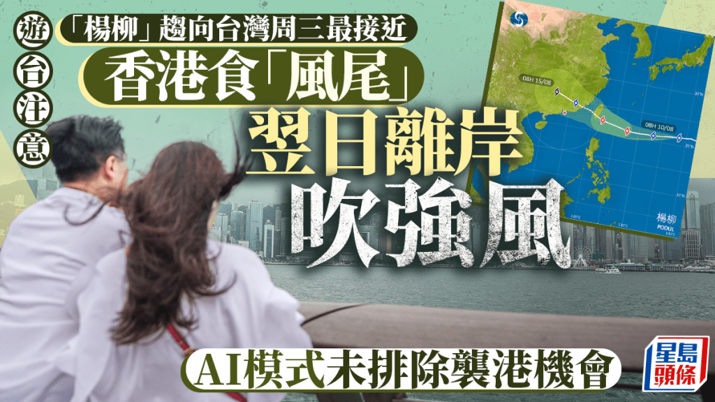 遊台注意︱風暴「楊柳」趨向台灣周三最接近 「風尾」或掃香港？ AI模式未排除襲港機會