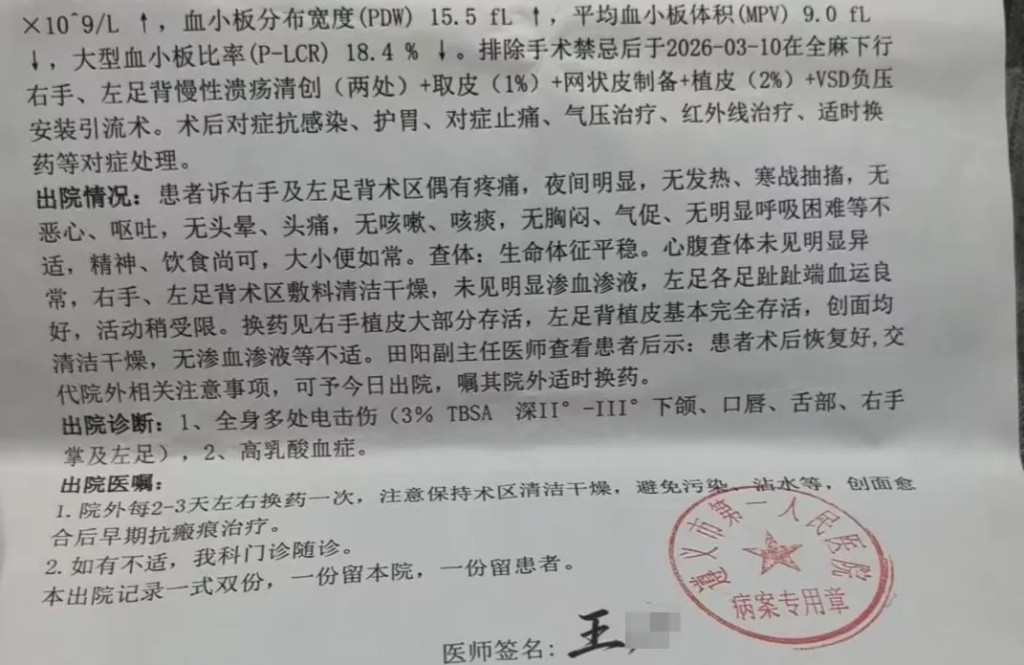 女子入院记录。