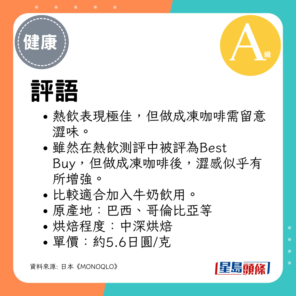 热饮表现极佳，但做成冻咖啡需留意涩味。