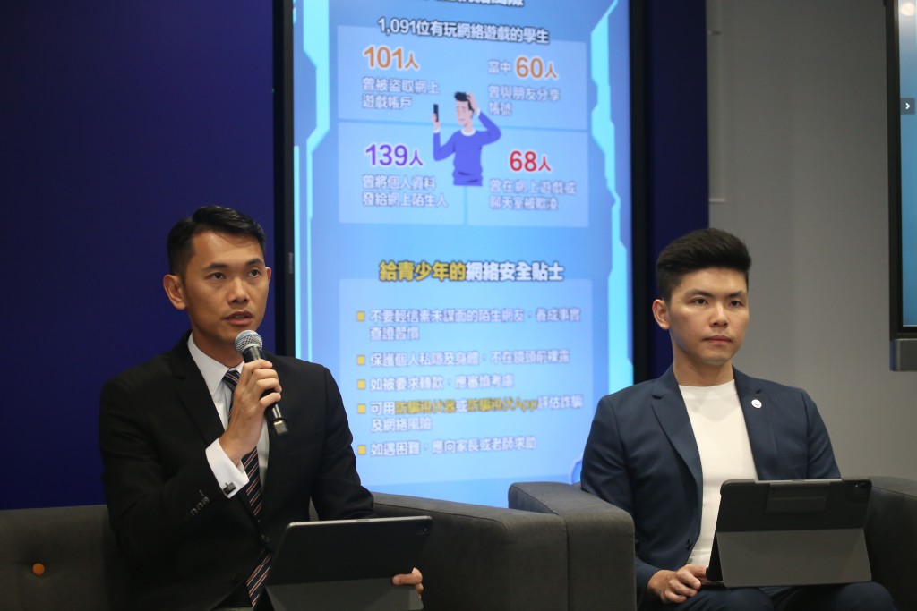 網絡安全及科技罪案調查科網絡安全組警司陳純青（左）公布一些調查數字。  
