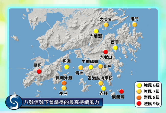 受「桃芝」影響，本港大部分地區吹強風至烈風程度東北風。天文台圖片