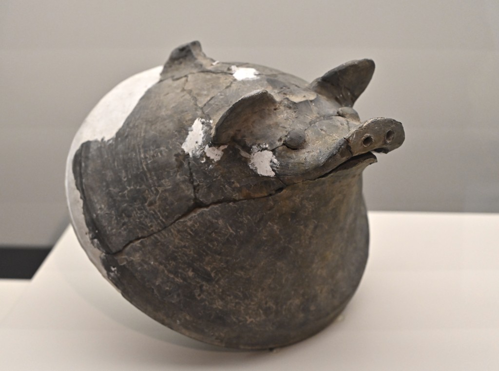 郑州市文物考古研究院的藏品—夏代的陶猪头盖，出土于新密新砦寨。。政府新闻处图片