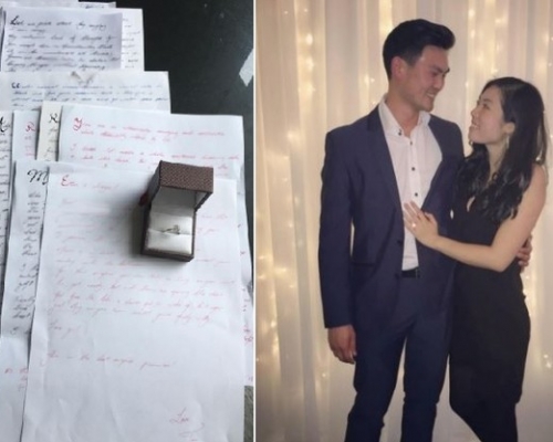 Timothy籌備3年,用14封情書向女友求婚。