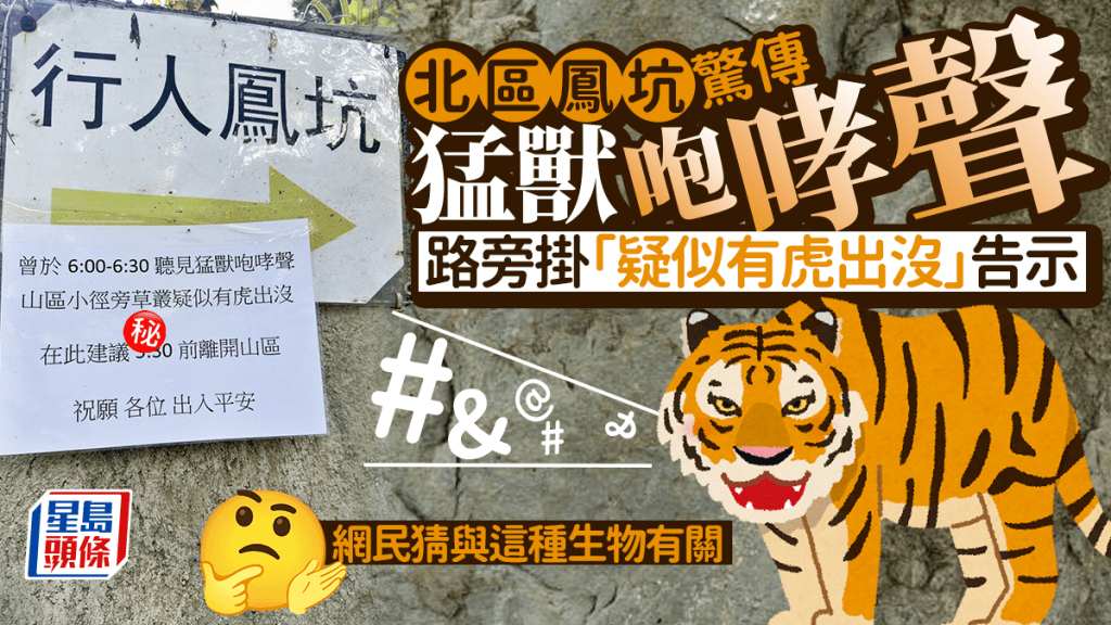 ​ Edit media  北區鳳坑驚傳猛獸咆哮聲 路旁掛「疑似有虎出沒」告示 網民猜與這種生物有關  ​