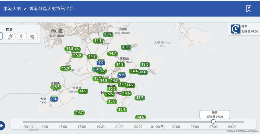 2月8日天文台錄得的實際最低氣溫為14.9度。 2月8日天文台錄得的實際最低氣溫為14.9度。