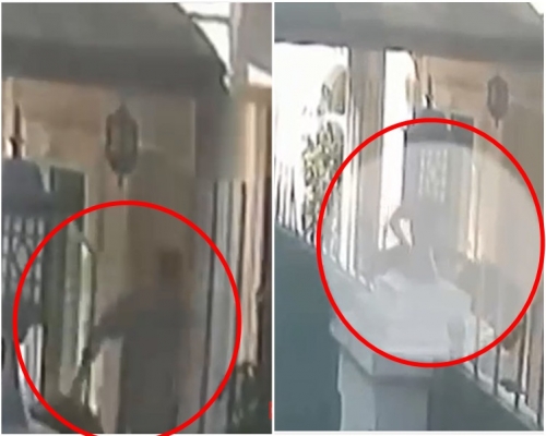 片段顯示有多人運送行李箱和黑色大袋進入總領事官邸。網圖