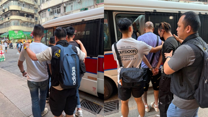 警深水埗搗破非法釣魚機賭場 拘捕9人。警方提供