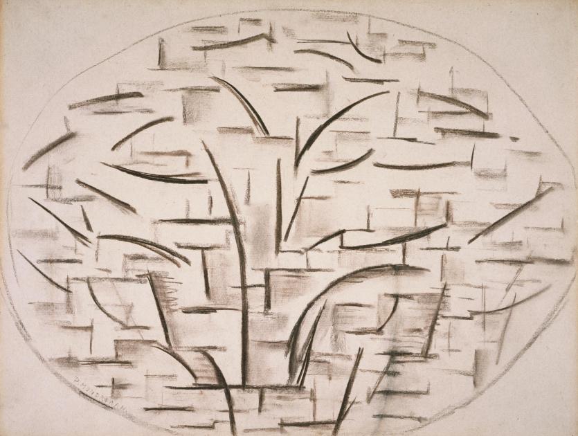 荷兰风格派蒙德里安约1912年作品《Apple Tree》，现于美国波士顿美术馆展出。