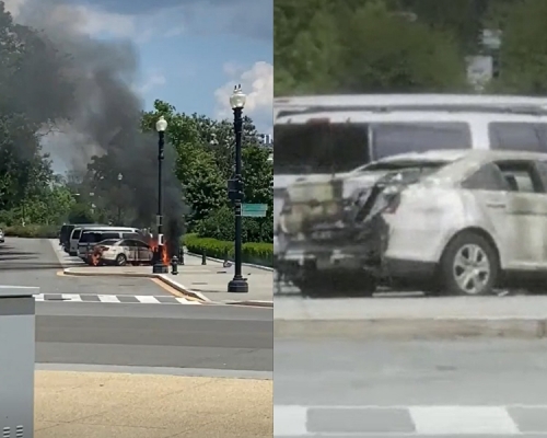 整輛警車著火焚燒。 網圖