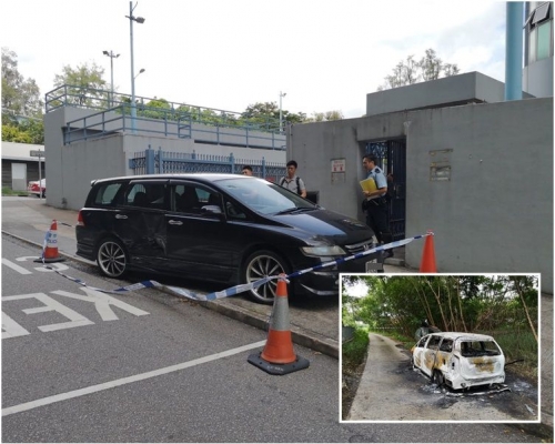 中午時份,一輛私家車遭多人持刀襲擊毀車。梁國峰攝