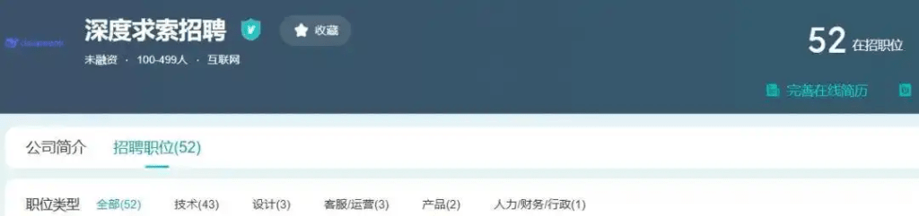 根據公開信息，深度求索公司有52個在招職位。
