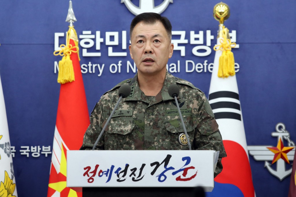 南韩联合参谋本部作战部长姜浩弼向北韩发出警告。美联社