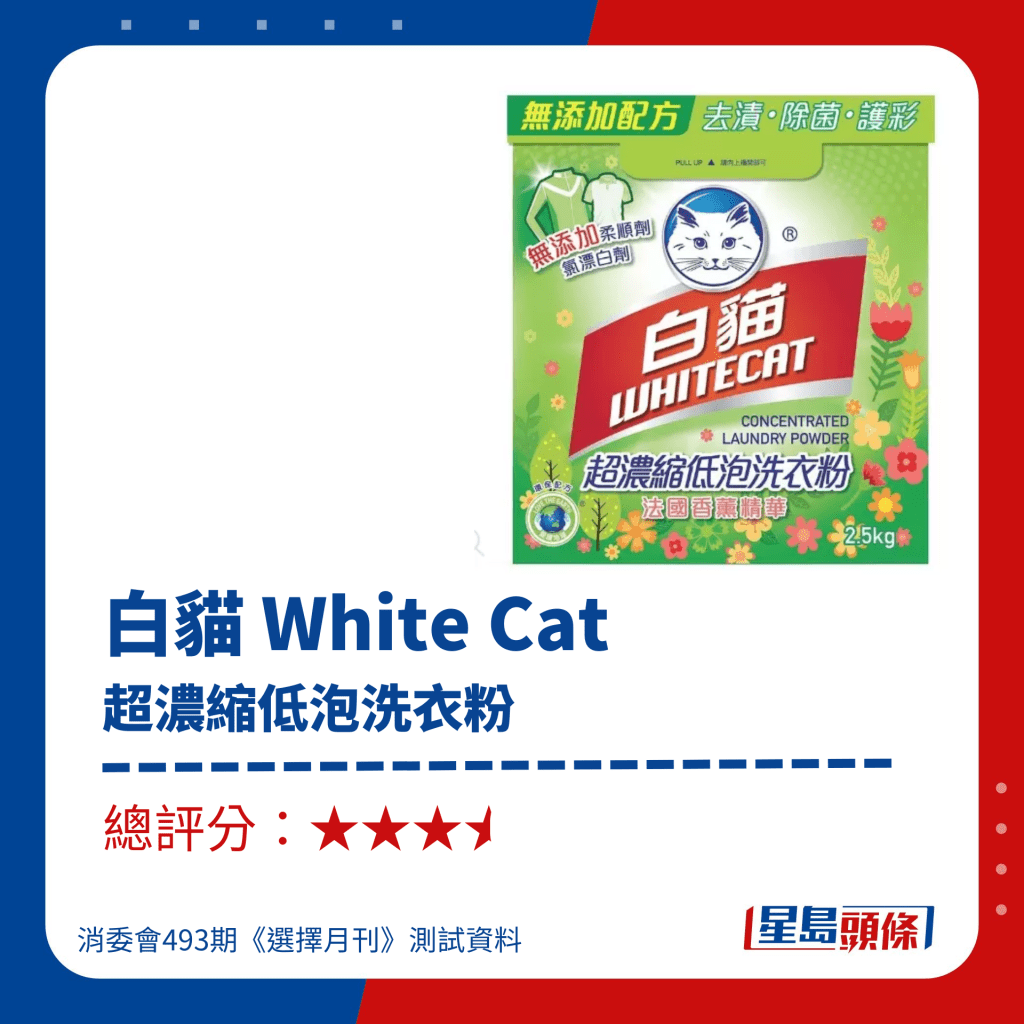 消委会洗衣粉推介｜白猫 White Cat 超浓缩低泡洗衣粉