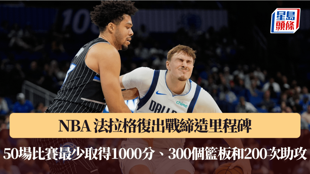 NBA｜法拉格復出戰締造里程碑 50場比賽最少取得1000分、300個籃板和200次助攻。美聯社圖片