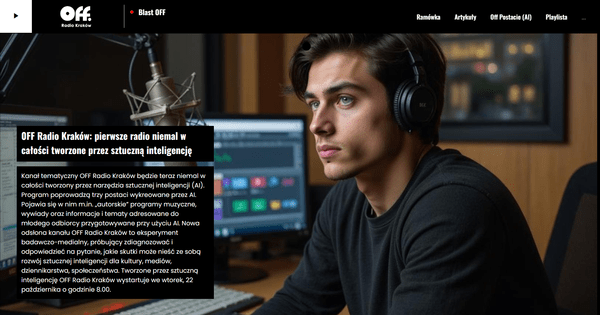 波蘭AI頻道設虛擬主持人。OFF Radio Krakow官網