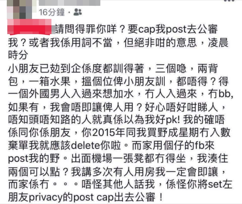 港媽回應批評。網上截圖