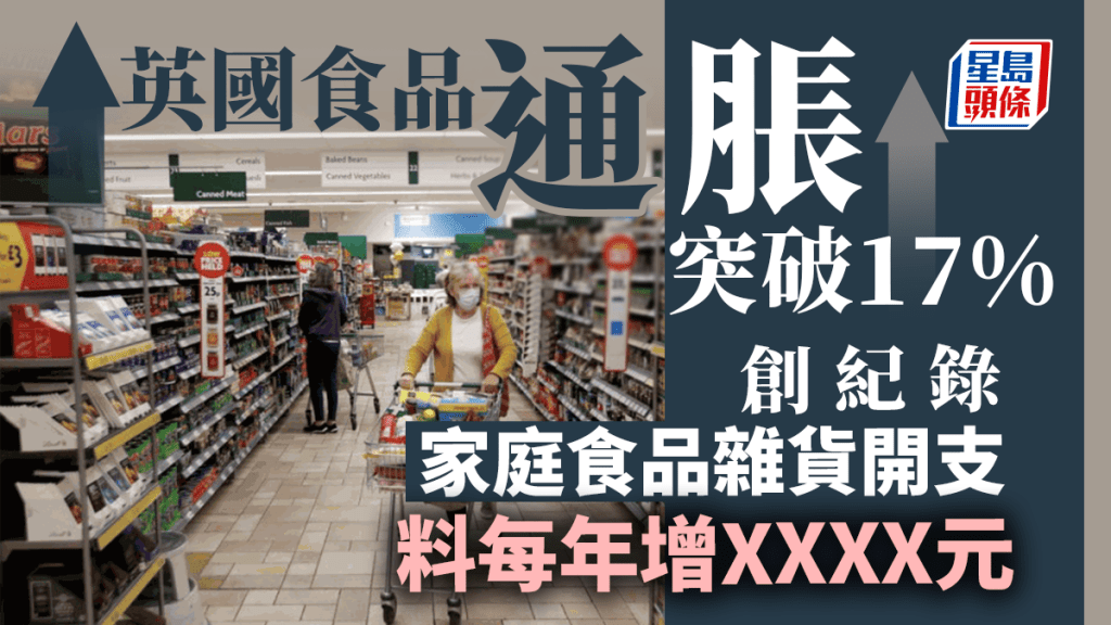 英國食品通脹創紀錄突破17%。