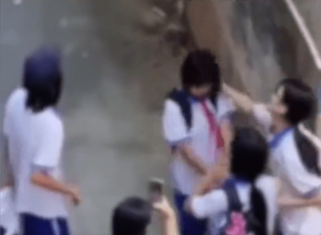 有人猛推女生、有人举机拍片嬉笑。