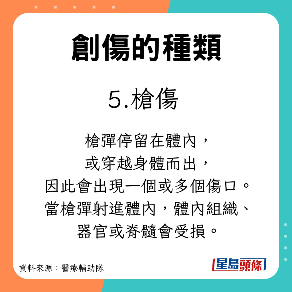 5大創傷出血類型 槍傷