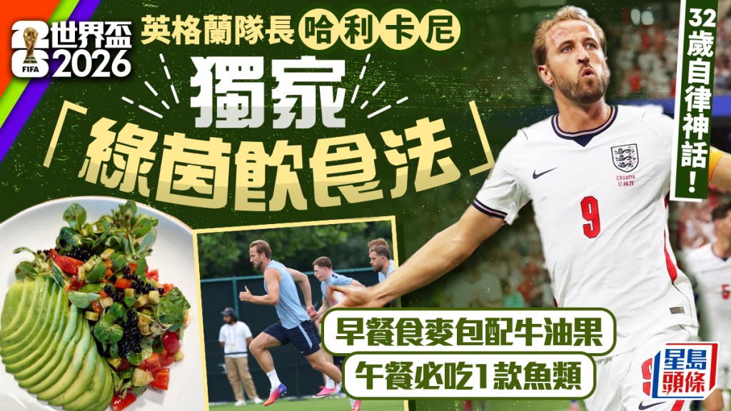 世界盃2026｜32歲自律神話！英格蘭隊長哈利卡尼獨家「綠茵飲食法」早餐食麥包配牛油果、午餐必吃1款魚類