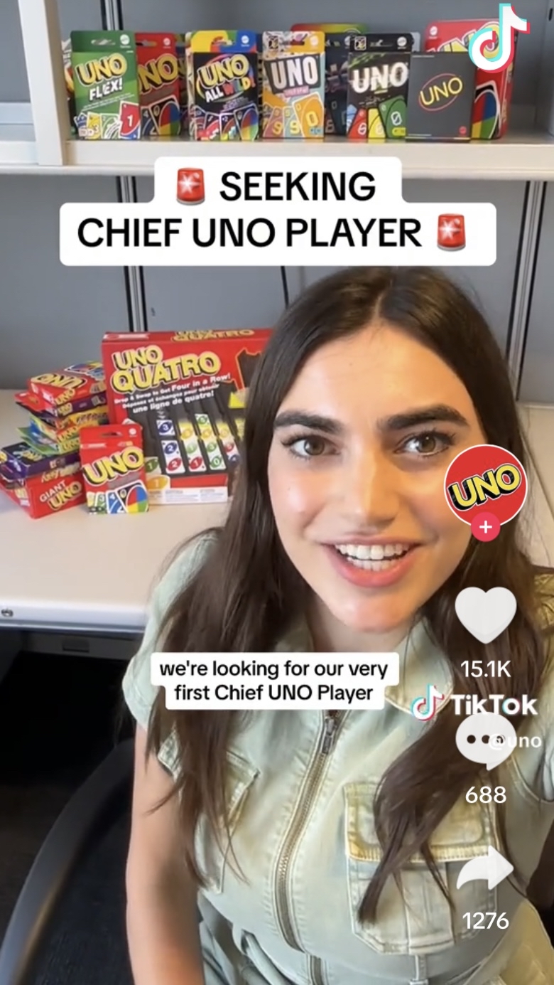 UNO宣傳招聘「首席Uno玩家」。 TikTok截圖