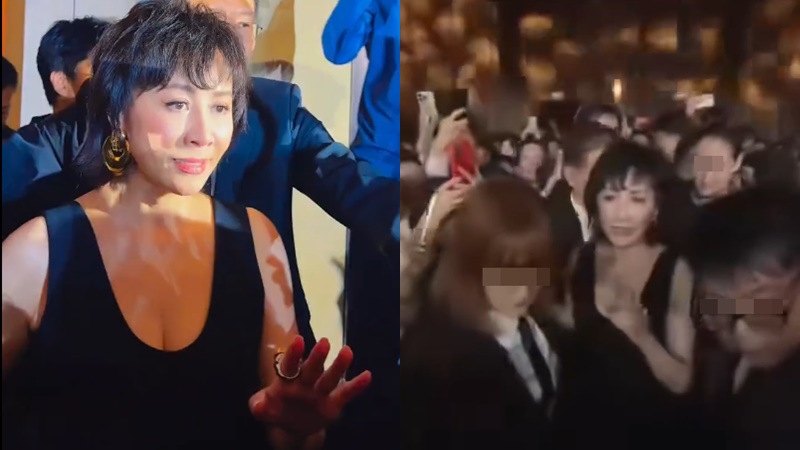 刘嘉玲罕露惊恐表情画面曝光  低胸任代言人惹过百粉丝起哄  疑被吓窒以手遮胸