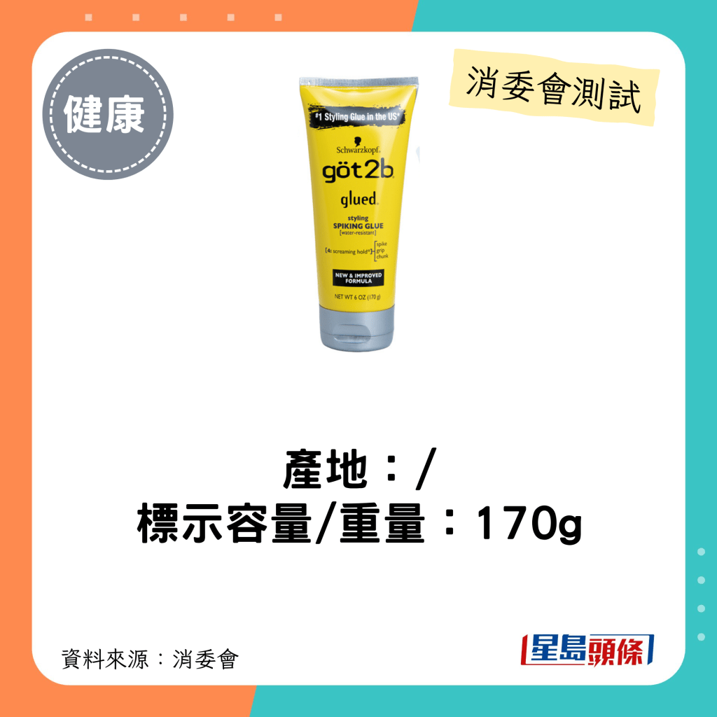 消委會髮泥髮蠟｜產地：/ 標示容量/重量：170g