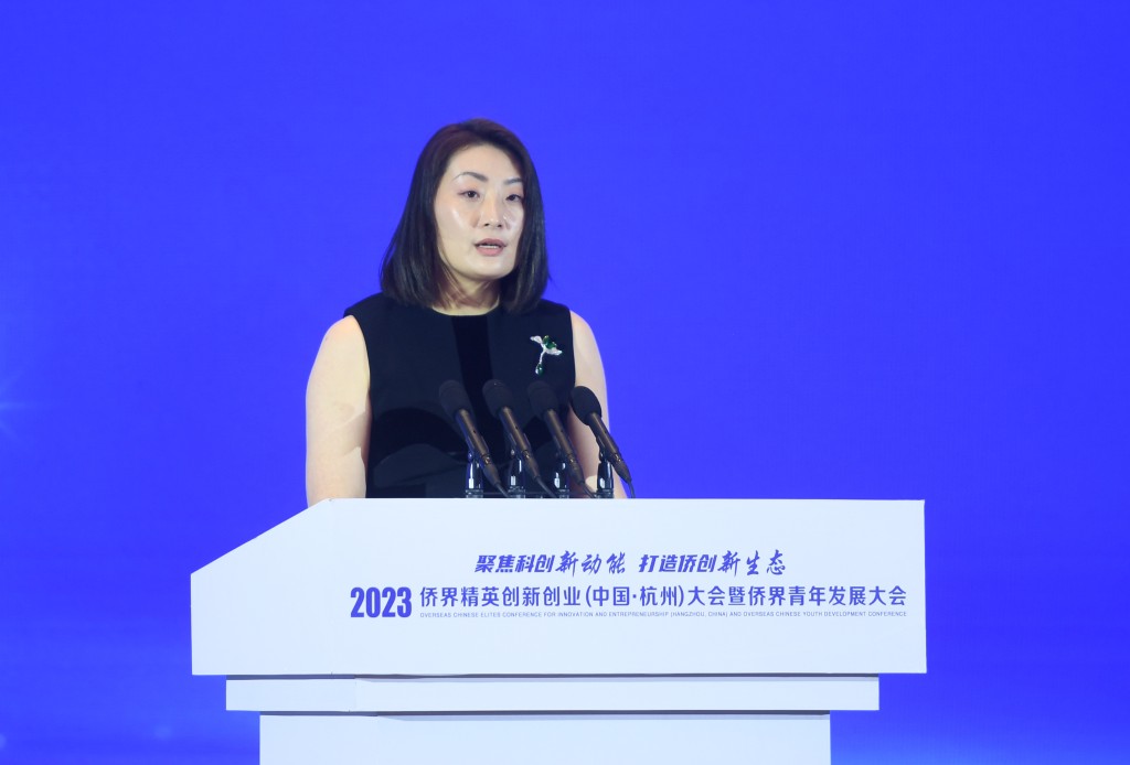 宗馥莉在2023创业中华发表演说。 中新社资料图