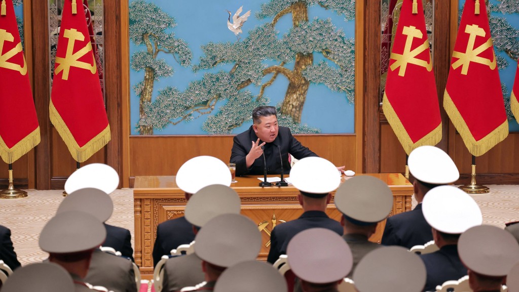 2026年5月17日，北韓領導人金正恩在平壤發表演說。法新社