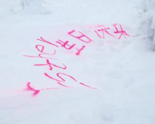 青森八甲田山的樹冰遭人噴字破壞景觀。(網圖）