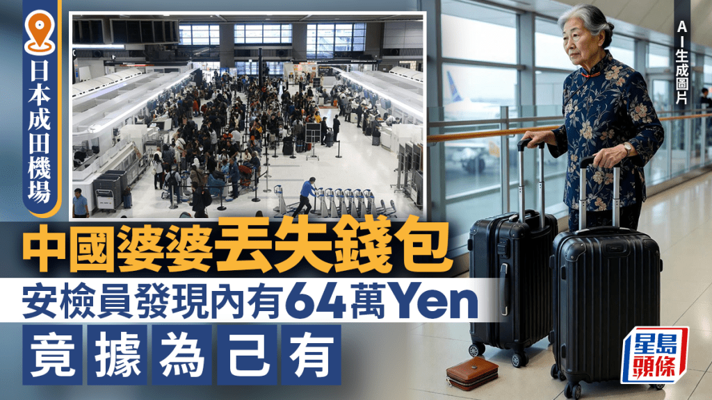 中國老婦在成田機場丟失錢包 25歲安檢員發現內有64萬日圓據為己有