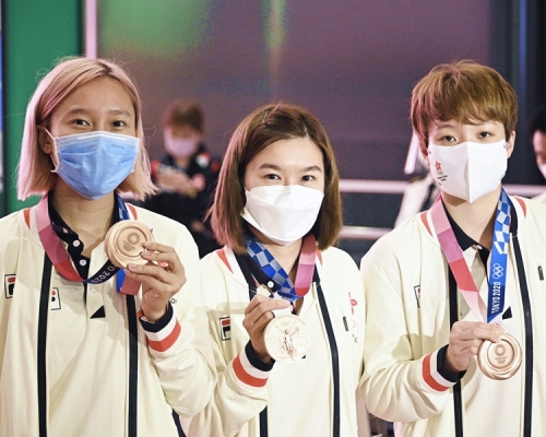 港隊杜凱琹、蘇慧音、李皓晴早前出戰東京奧運乒乓球女子團體賽，勇奪銅牌。資料圖片