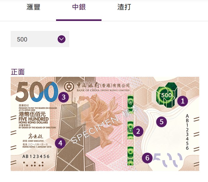 帖文的中銀香港500元鈔票屬「2018系列香港鈔票」。網上截圖