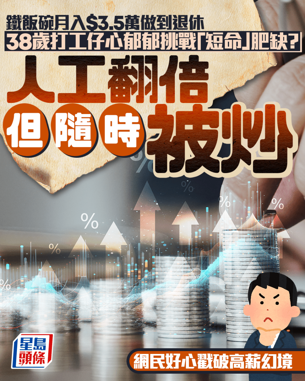 鐵飯碗月入$3.5萬做到退休 38歲打工仔心郁郁挑戰「短命」肥缺? 人工翻倍但隨時被炒 網民好心戳破高薪幻境|Juicy叮 鐵飯碗月入$3.5萬做到退休 38歲打工仔心郁郁挑戰「短命」肥缺? 人工翻倍但隨時被炒 網民好心戳破高薪幻境|Juicy叮