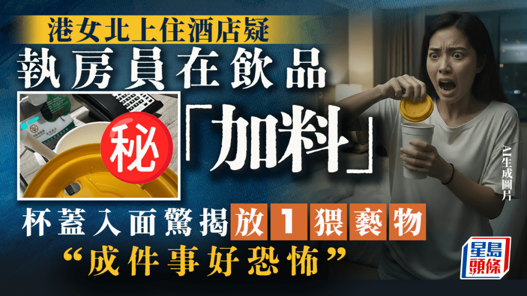 港女北上住酒店疑執房員在飲品「加料」 杯蓋入面驚揭放1猥褻物:成件事好恐怖|Juicy叮