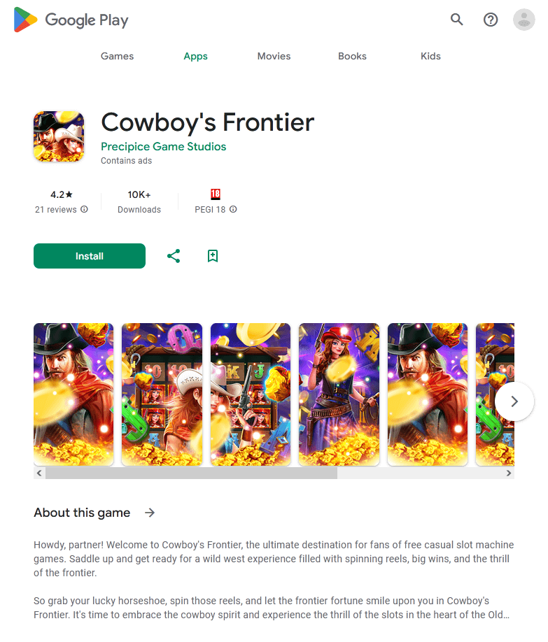Cowboy's Frontier则会自动载入网上赌场，有机会骗取用户金钱！