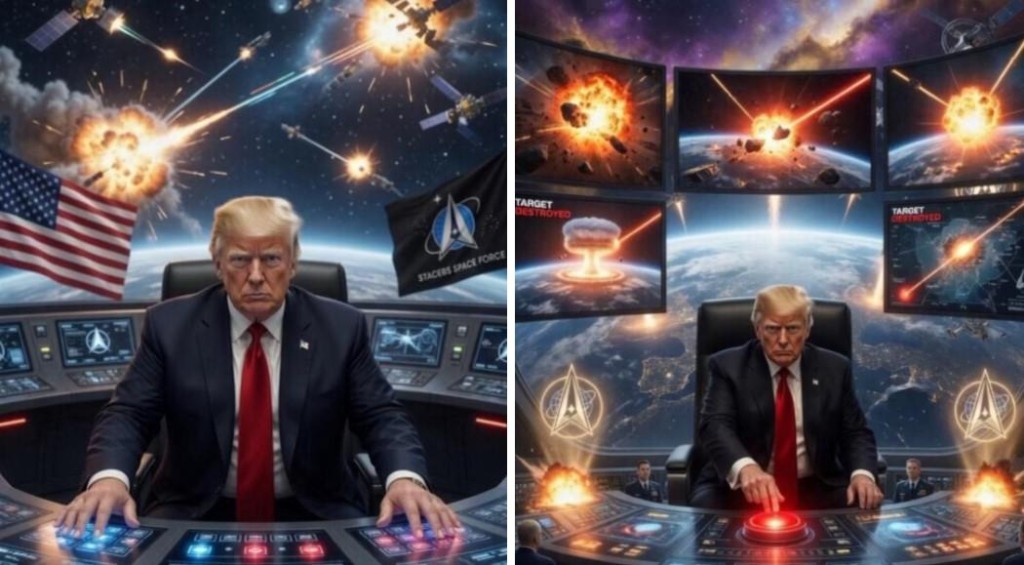 特朗普发布坐镇外太空指挥“星战”的AI生成图片。Social Truth