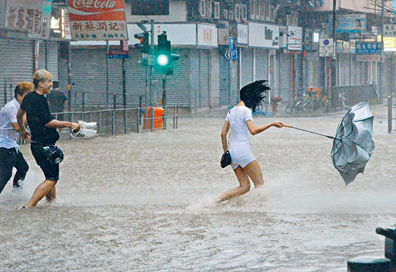 ■「山竹」襲港期間，多區出現水浸塌樹，教育局宣布中小學今停課一天。