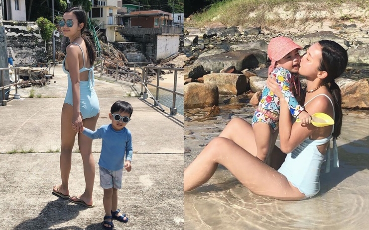 Miki一對子女萌爆，但不及她水著身材。