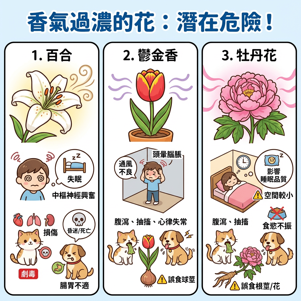 香味過濃的花:百合、鬱金香、牡丹花 香味過濃的花:百合、鬱金香、牡丹花