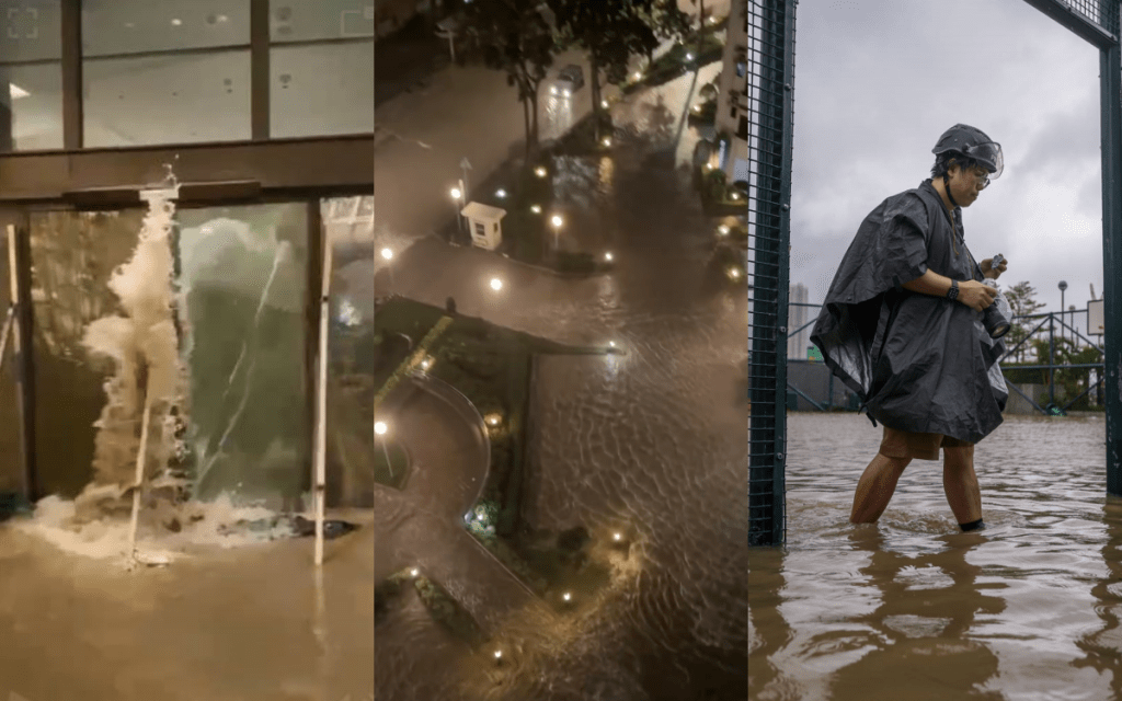 颱風樺加沙 ‧ 多圖｜各區災情一覽 海洋公園酒店玻璃門被巨浪衝破 大澳水深至大腿