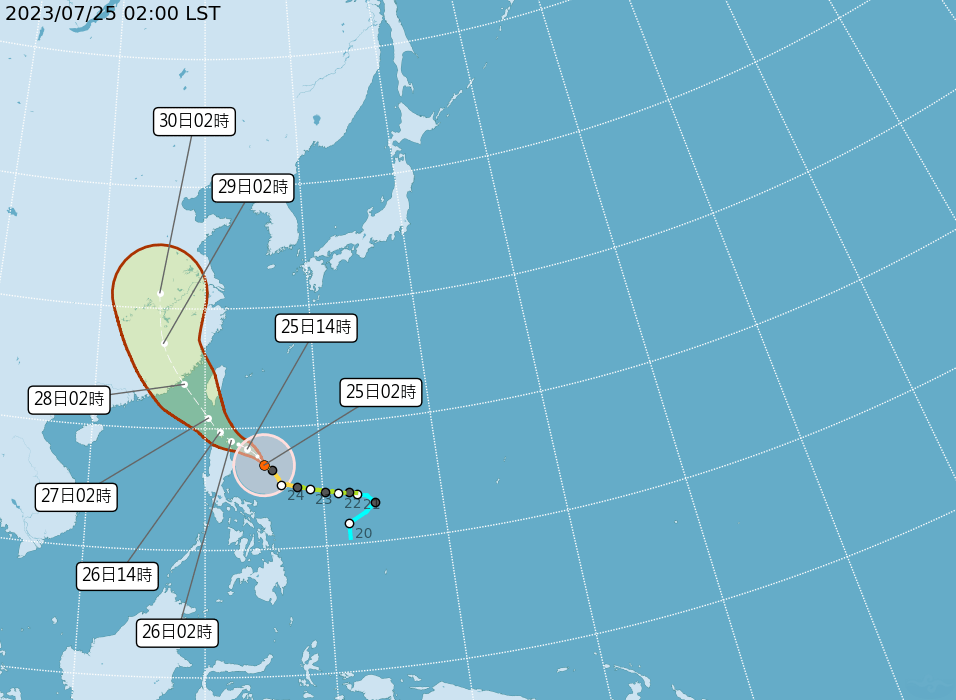 颱風杜蘇芮未來走勢圖。台灣中央氣象台