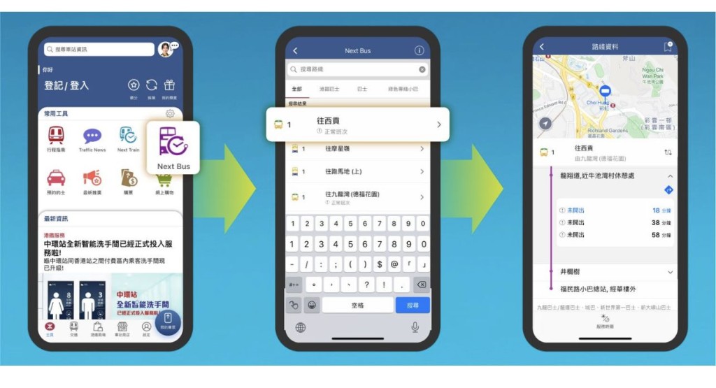 其中一個使用方法是搜尋附近交通工具的到站時間。港鐵圖片