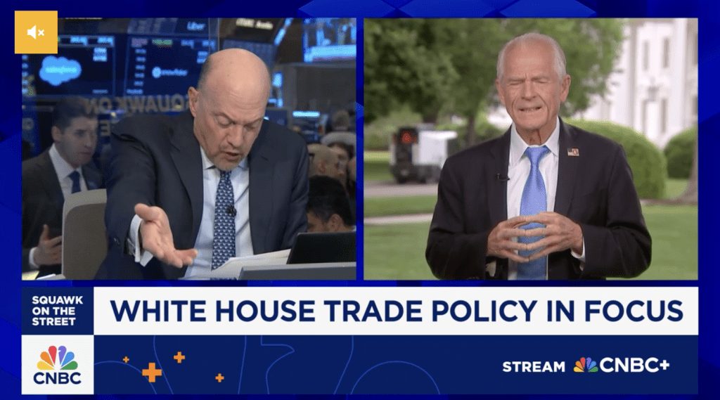 納瓦羅在接受CNBC訪問,淡化對美國首季GDP收縮的憂慮。CNBC畫面截圖 納瓦羅在接受CNBC訪問,淡化對美國首季GDP收縮的憂慮。CNBC畫面截圖