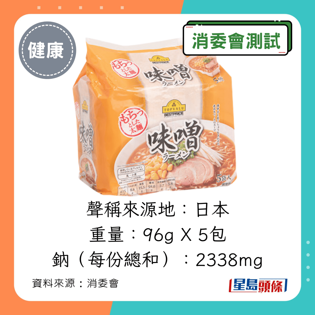 消委會即食麵｜TOPVALU Bestprice Instant Noodles Miso Flavor