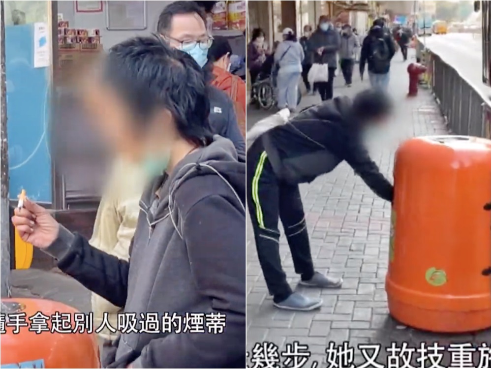 她更會拿起二手煙頭,並扔向途人。影片截圖