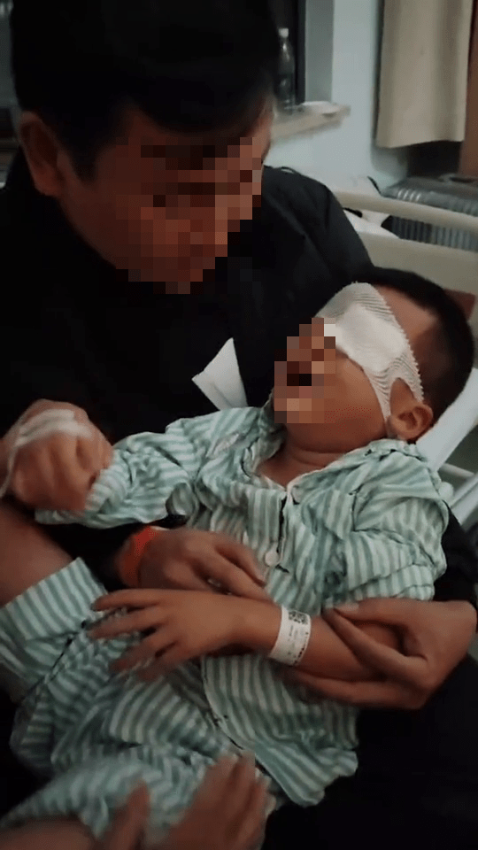 5歲幼童被同學戳傷左眼,狀甚痛苦。 5歲幼童被同學戳傷左眼,狀甚痛苦。