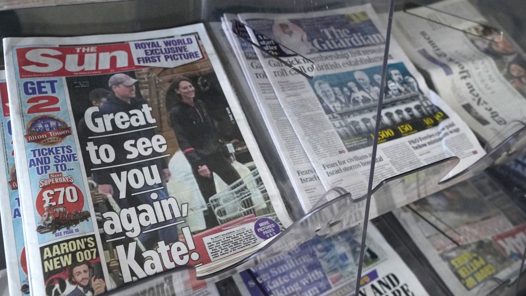 英国太阳报公开凯特“术后首次露面”的影像。 美联社