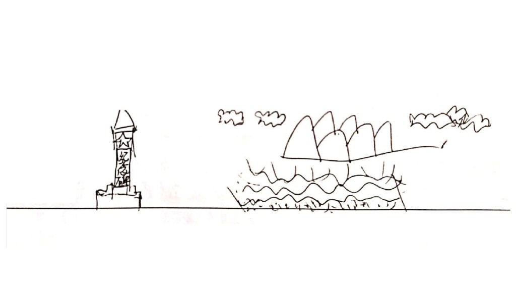 林希怡同學把在旅程中印象最深刻的烏蛟騰抗日英烈紀念碑（左）及鴨洲（右）用手繪形式記錄下來。